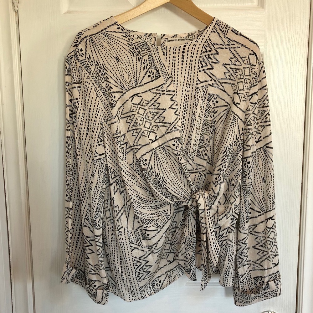 Thanne Cream & Black Printed Top w Front Tie | 8
